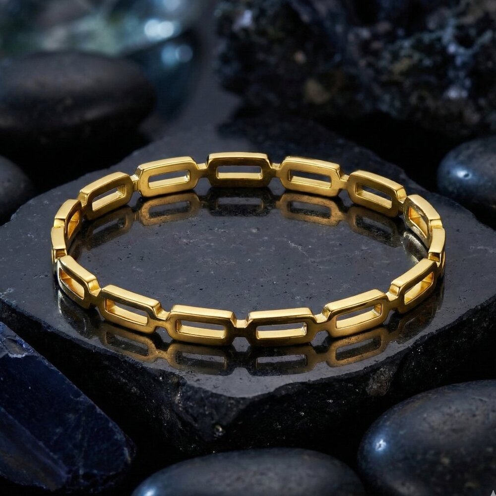 18K Gold Plated Stainless Steel Minimalist Open Link Chain Bangle Bracelet Chic